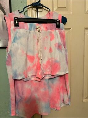 BiBi Pink and Blue Tie-Dye Two-Piece Lounge Set